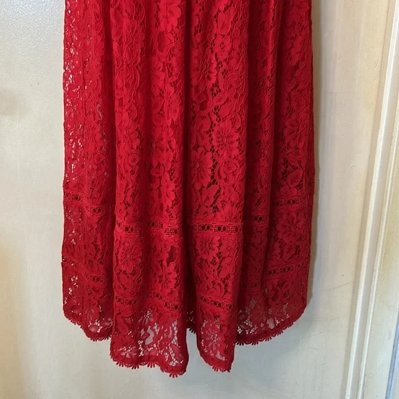 NSR Red lace tea length dress size S - Picture 6 of 13